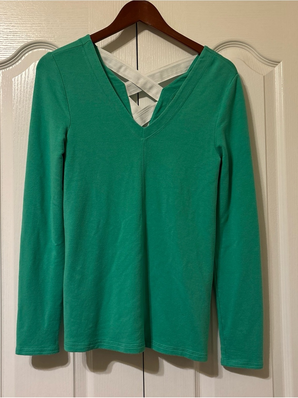 Lilly Pulitzer Teal Green Long-Sleeve V-Neck Top with White Crisscross Back